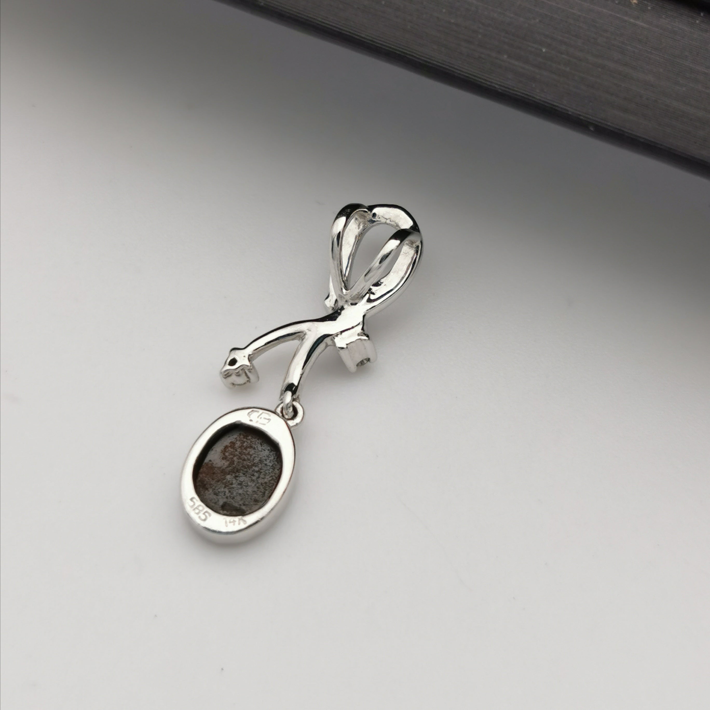 14k white gold with diamond Australian opal pendant