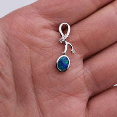14k white gold with diamond Australian opal pendant