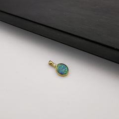 14K gold with diamond Australian black opal pendant