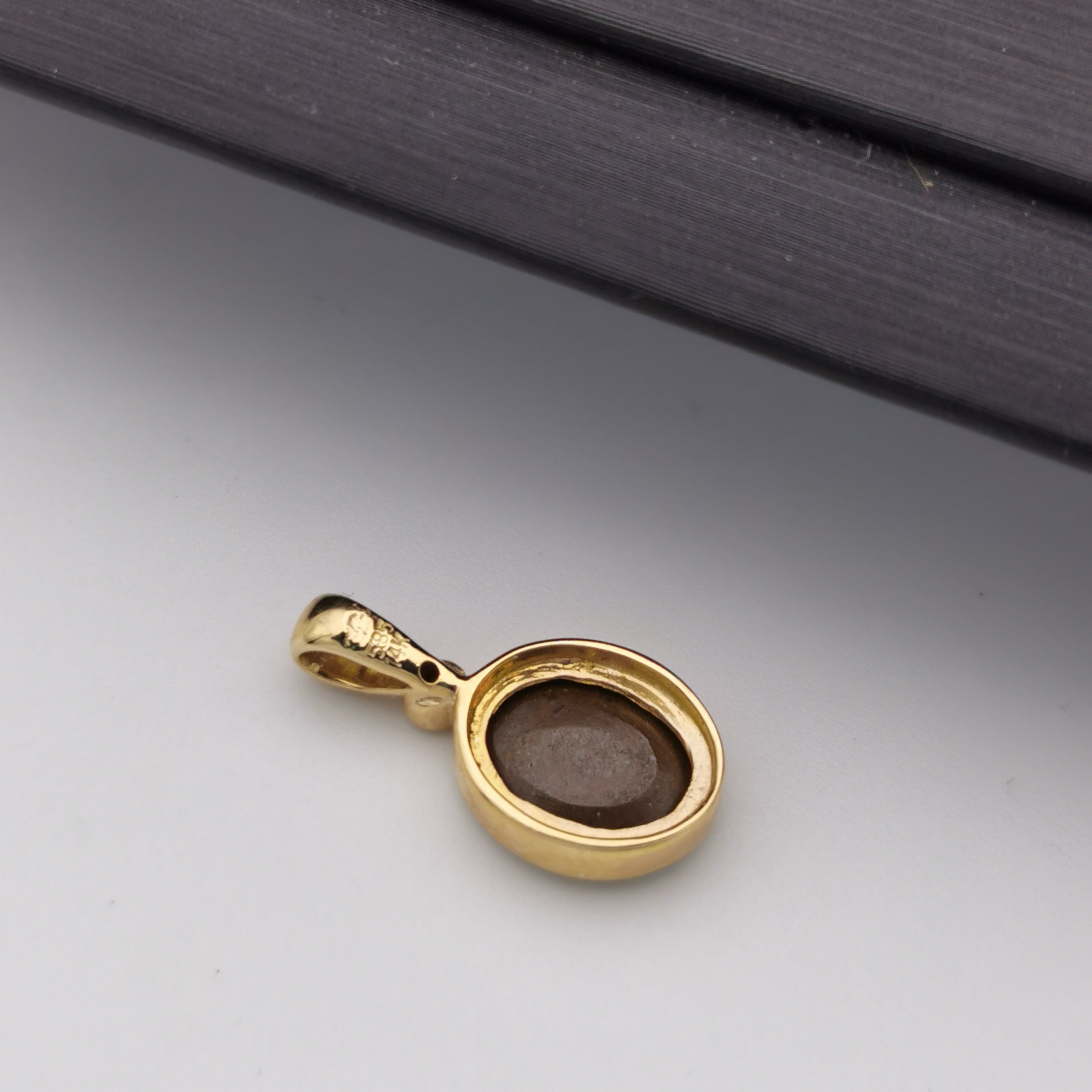 14K gold with diamond Australian black opal pendant