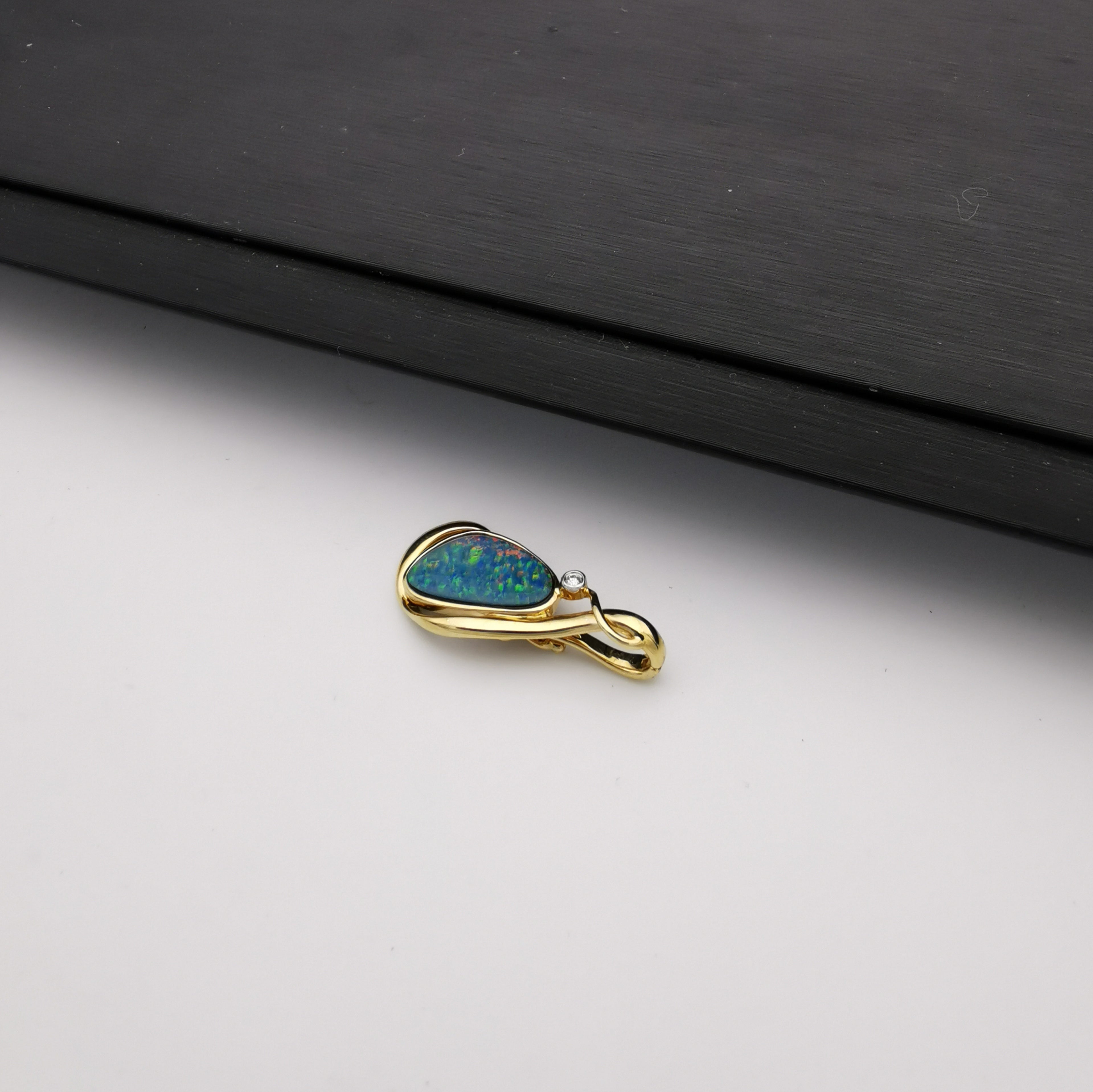 14K gold with diamond Australian opal pendant/enhancer