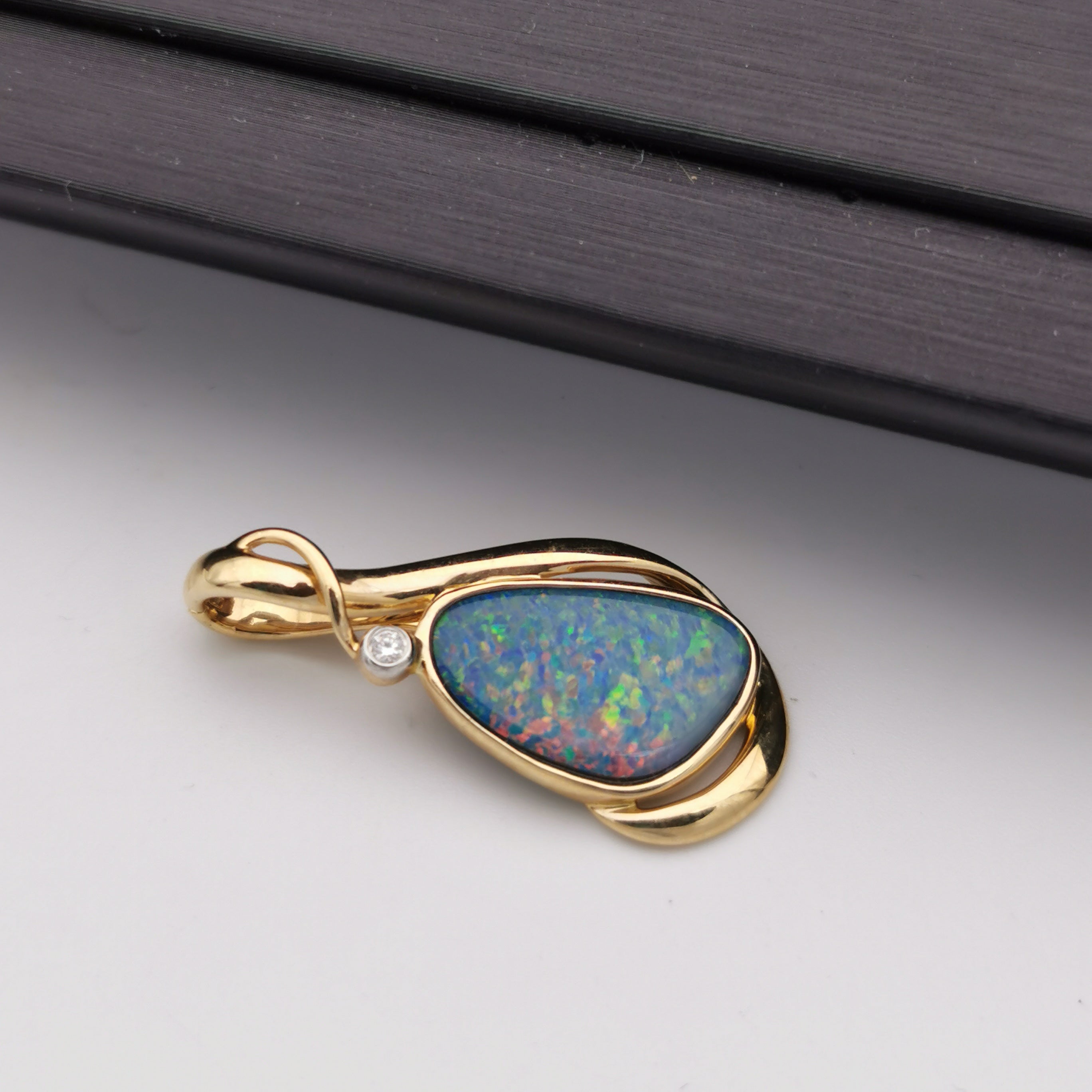 14K gold with diamond Australian opal pendant/enhancer