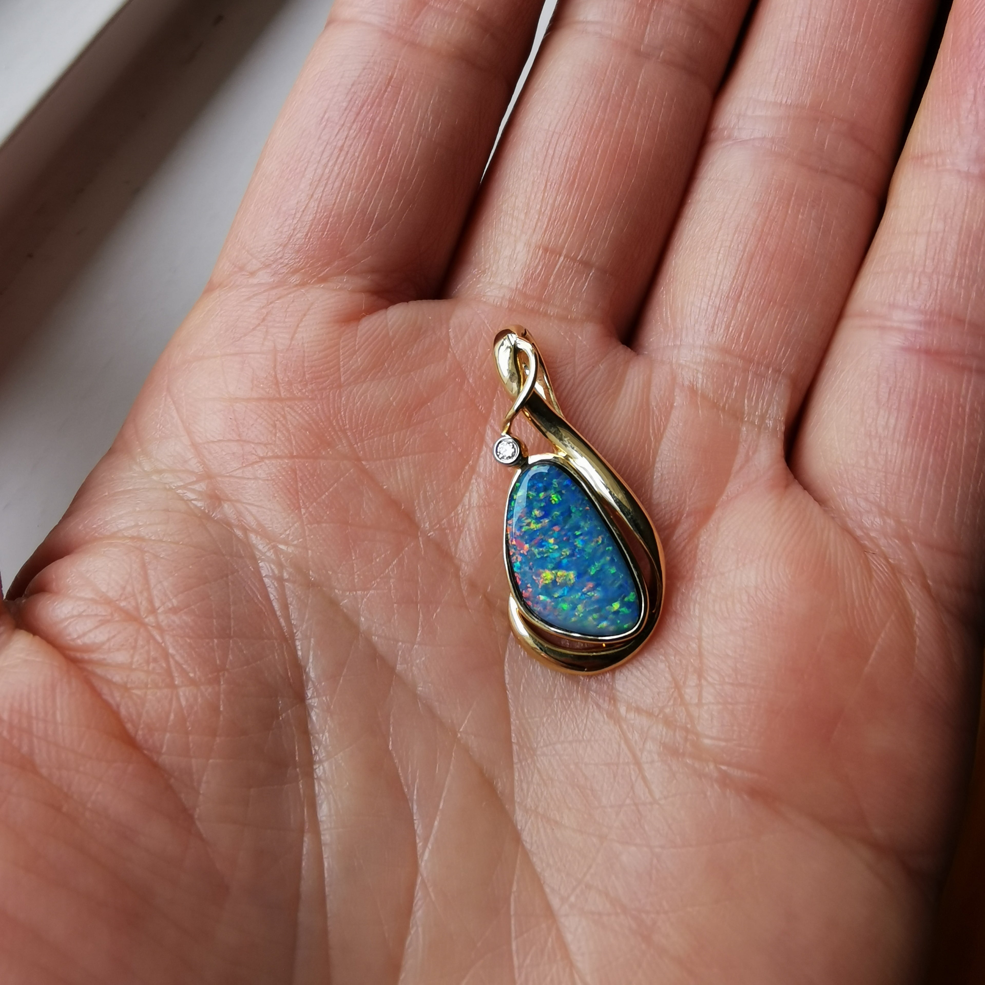 14K gold with diamond Australian opal pendant/enhancer