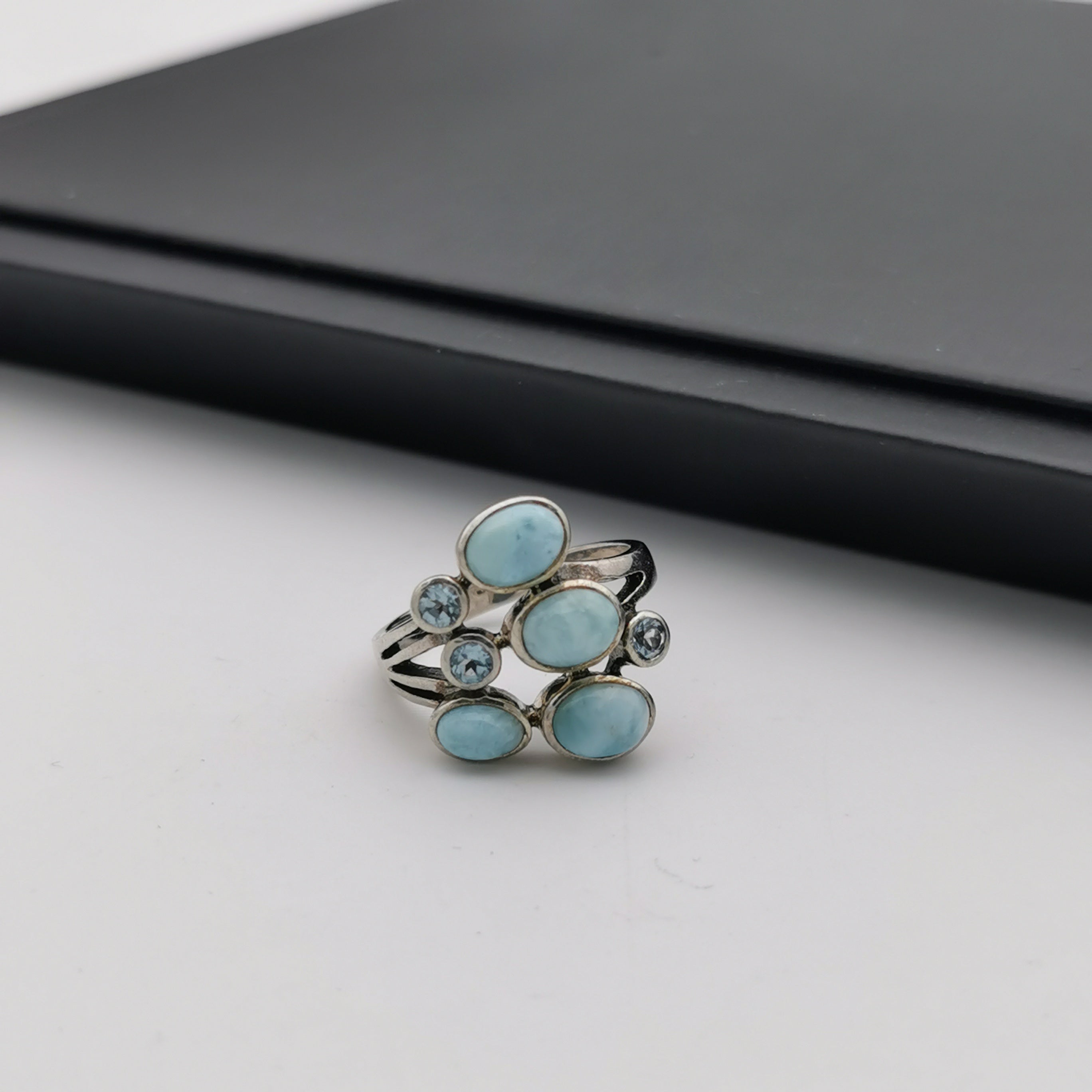 Sterling silver with Larimar ring