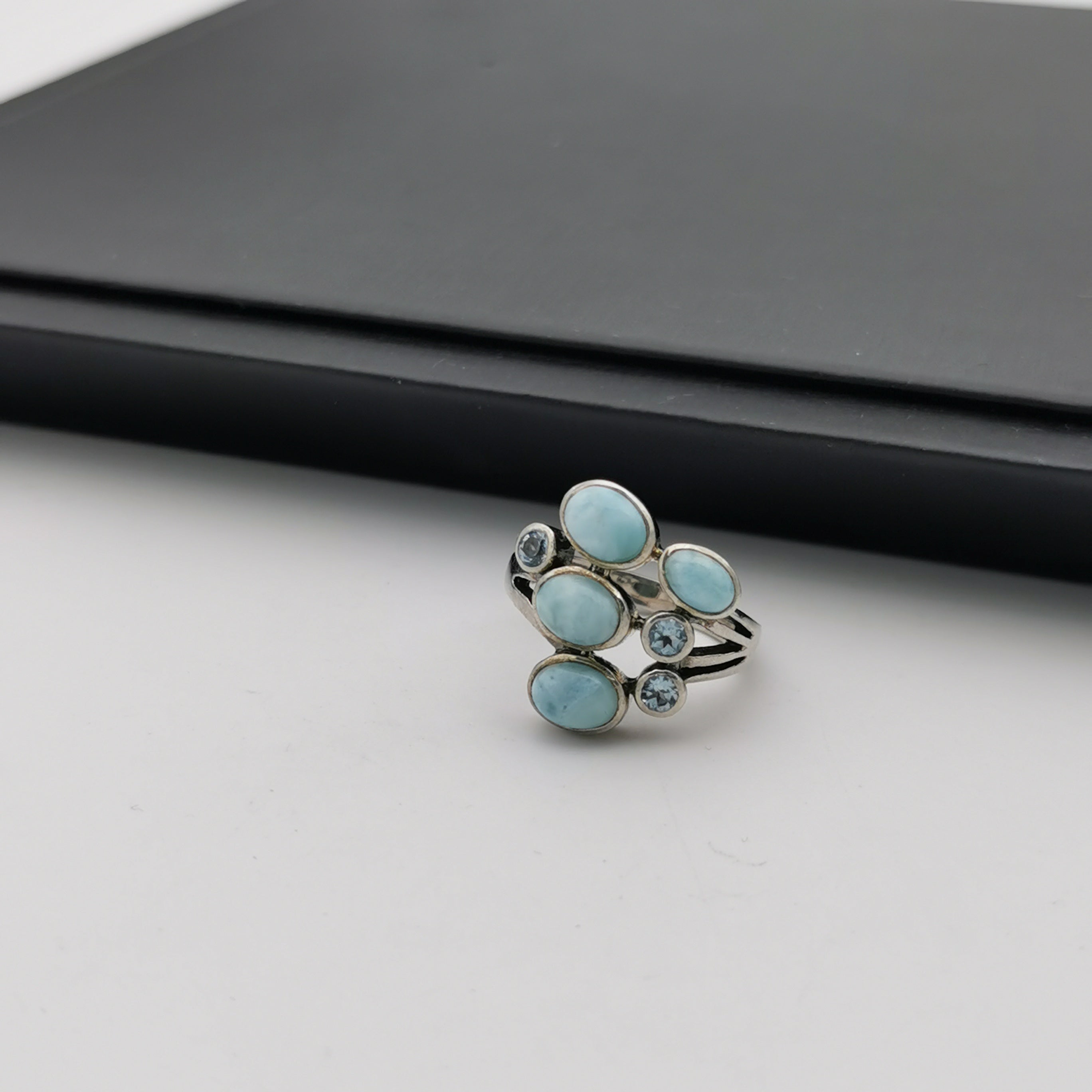 Sterling silver with Larimar ring