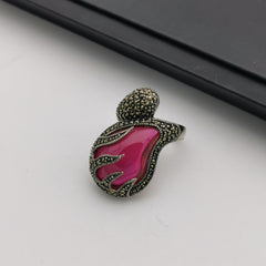 Exclusive sterling silver marcasite created ruby ring