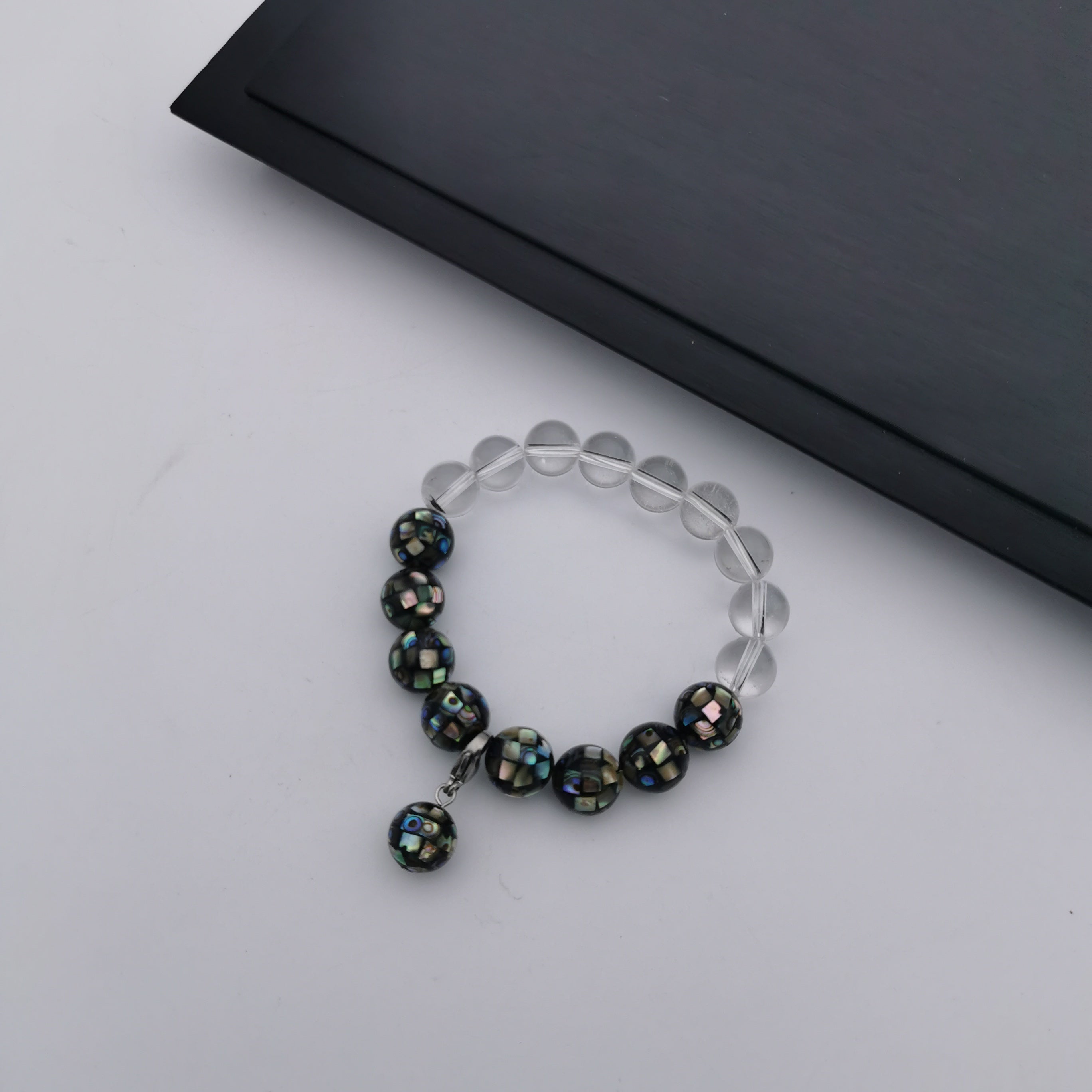 Multi function paua shell mosaic with white quartz stretch bracelet