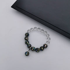 Multi function paua shell mosaic with white quartz stretch bracelet