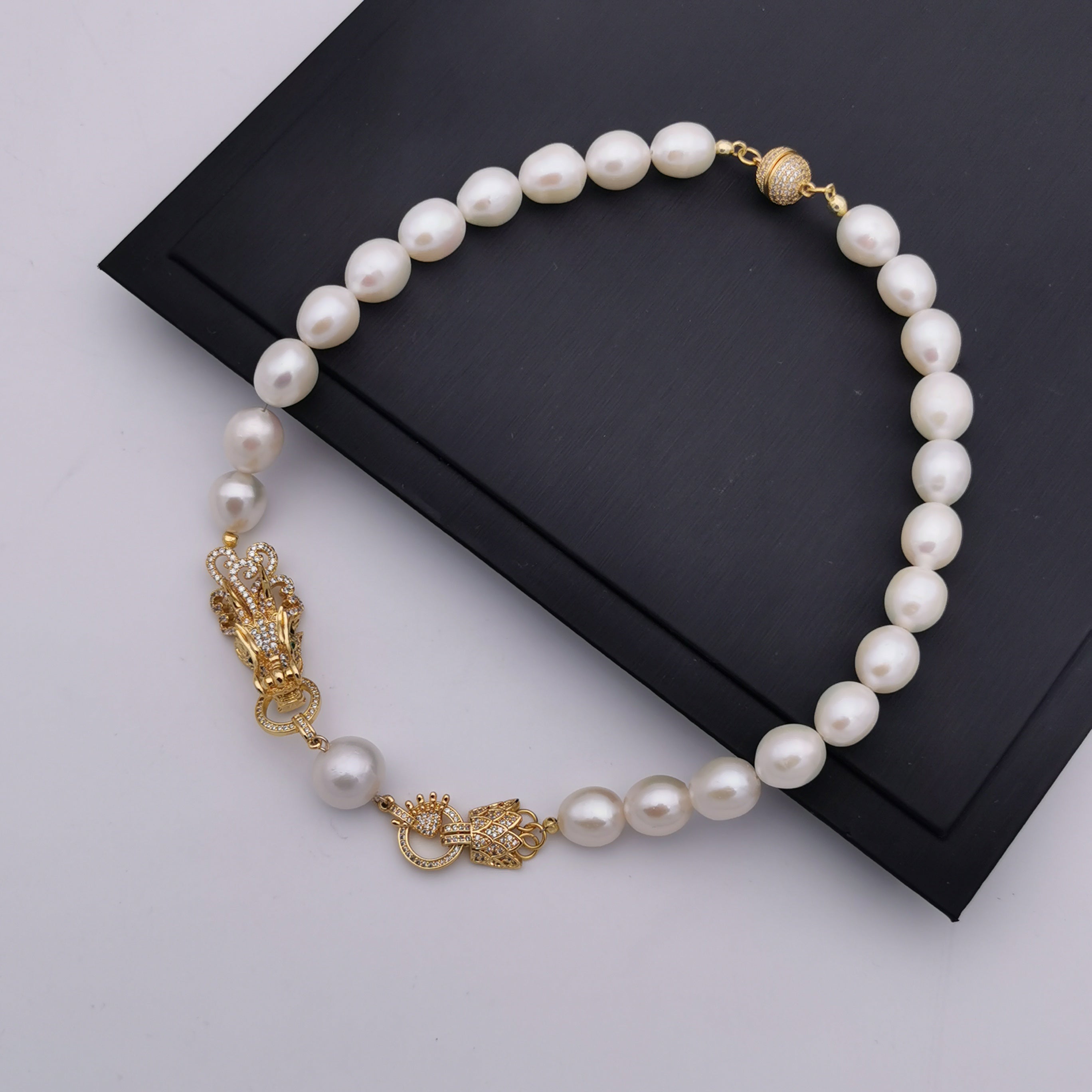 Exclusive dragon freshwater pearl wedding/anniversary necklace