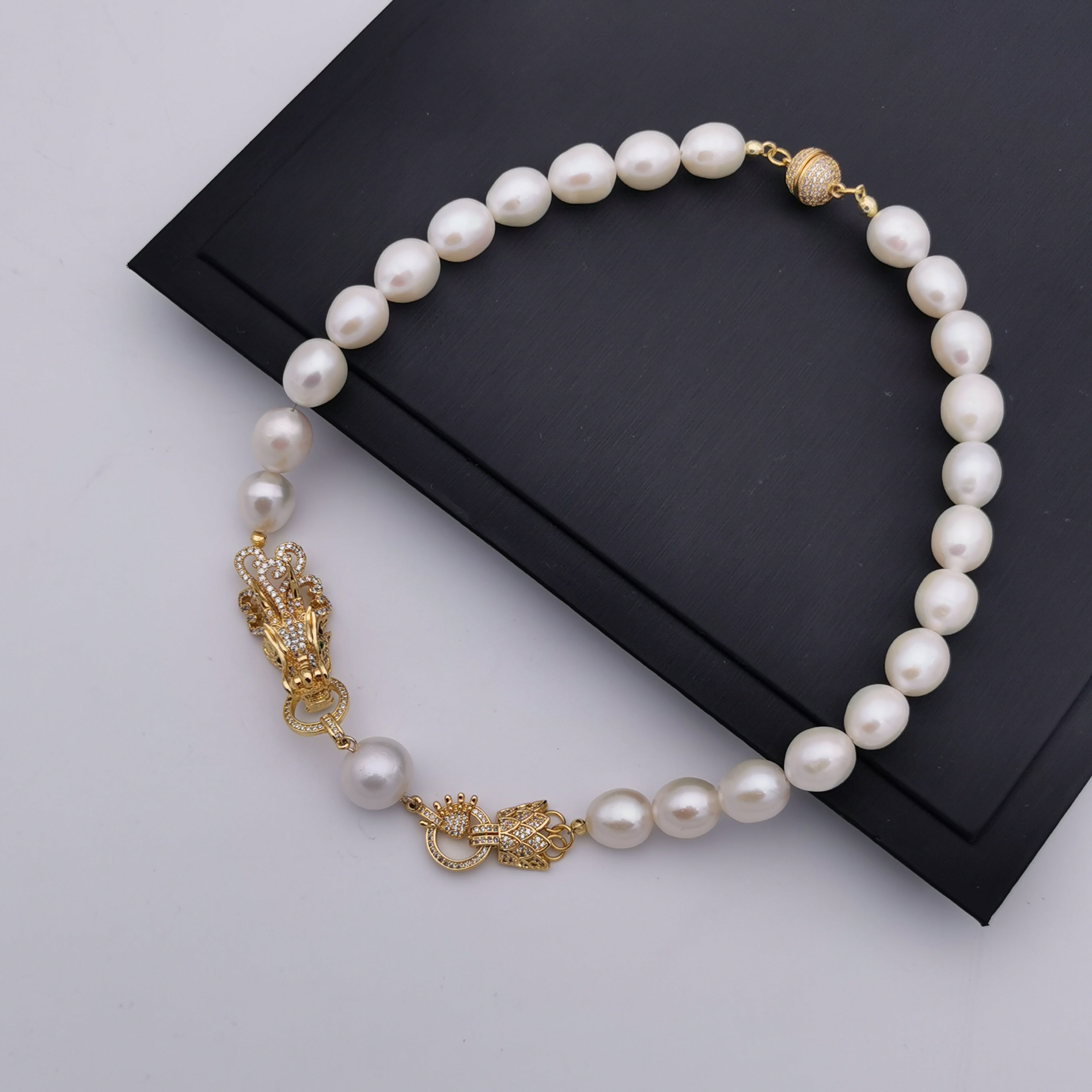 Exclusive dragon freshwater pearl wedding/anniversary necklace
