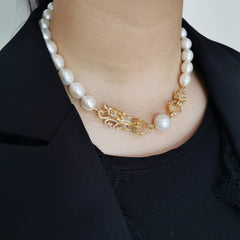 Exclusive dragon freshwater pearl wedding/anniversary necklace