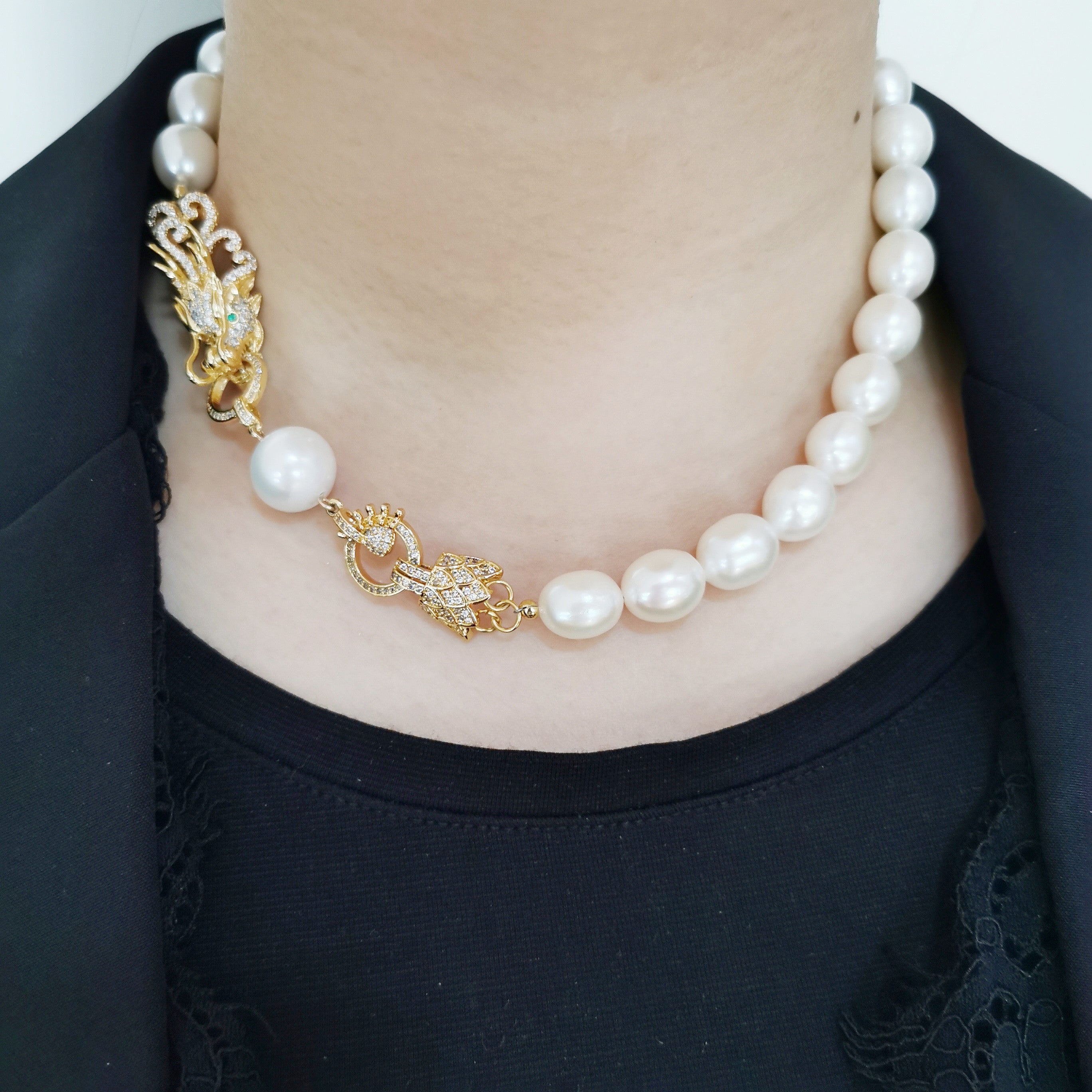 Exclusive dragon freshwater pearl wedding/anniversary necklace