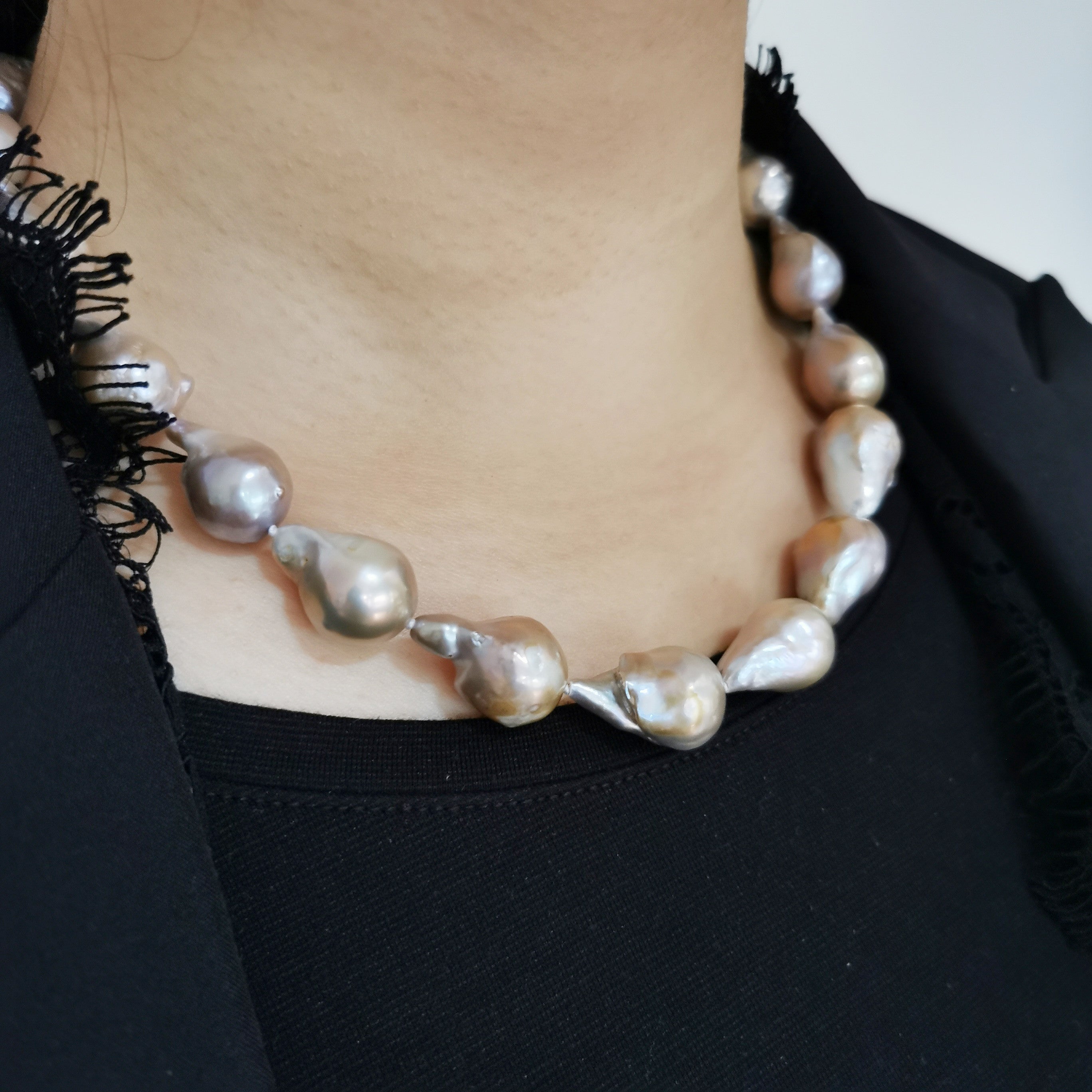 13-14mm purple Baroque pearl with sterling silver clasp necklace