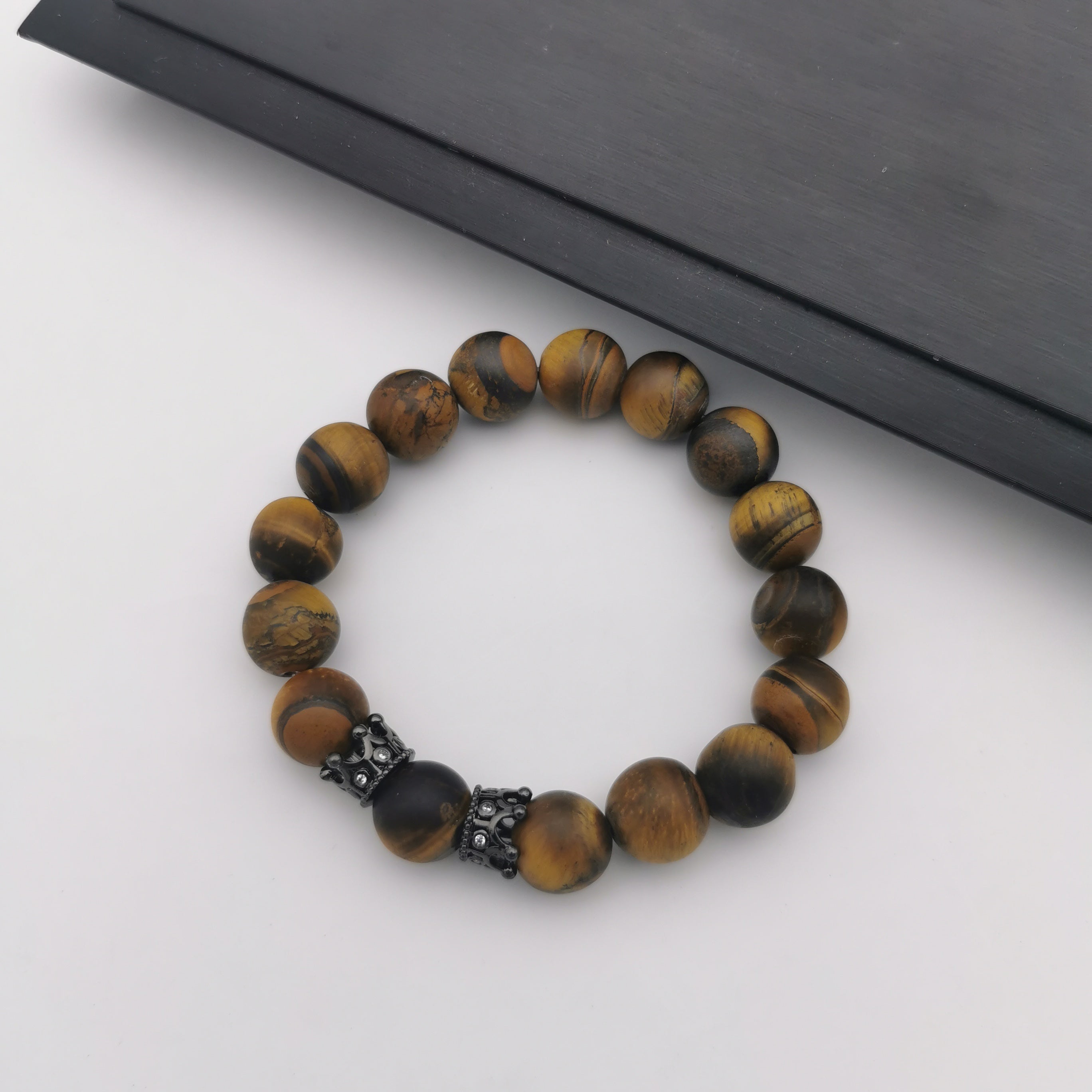 Unisex natural matt polished tiger eye bracelet