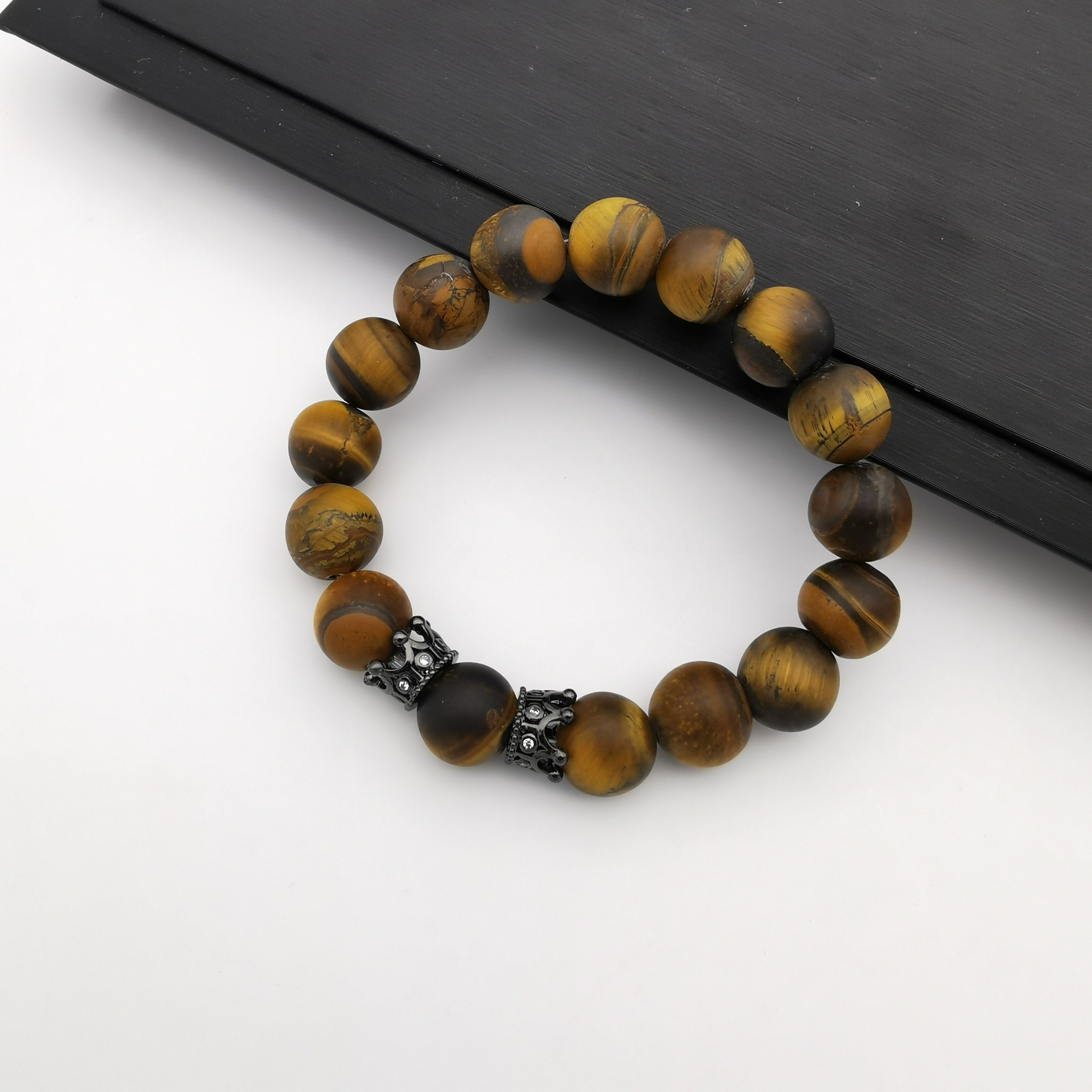 Unisex natural matt polished tiger eye bracelet