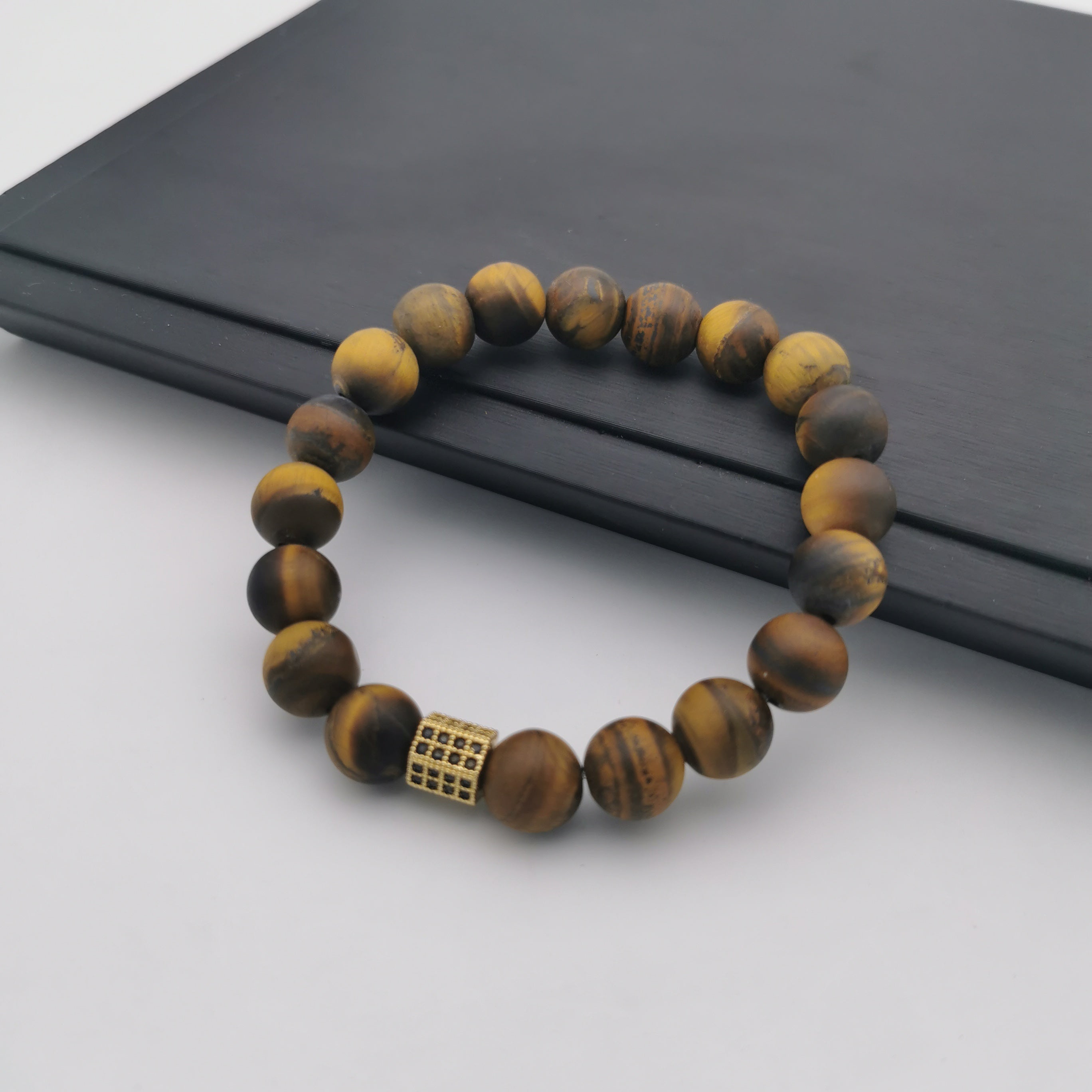 Unisex natural matt polished tiger eye bracelet