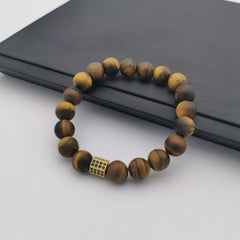 Unisex natural matt polished tiger eye bracelet