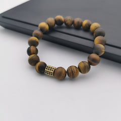 Unisex natural matt polished tiger eye bracelet