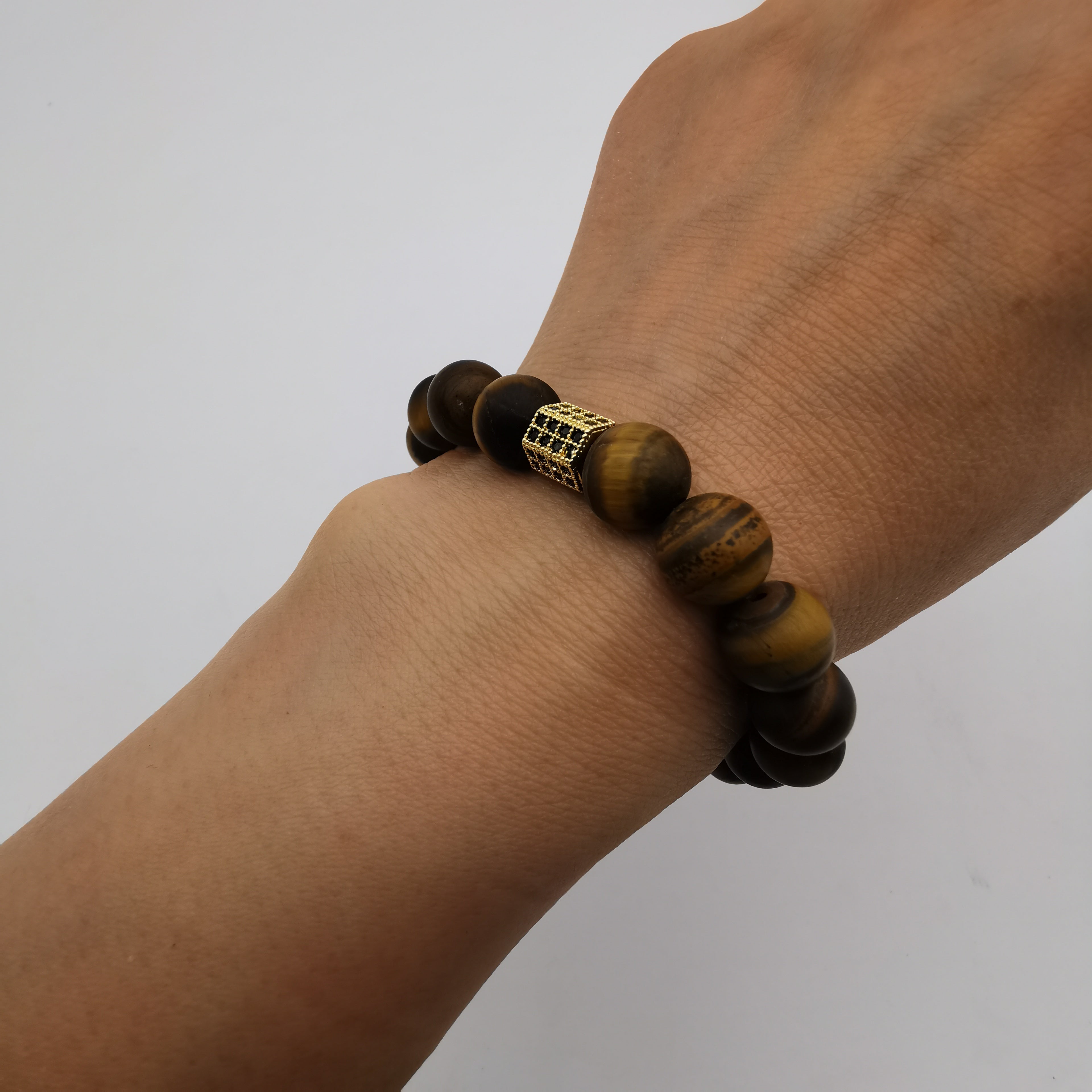 Unisex natural matt polished tiger eye bracelet
