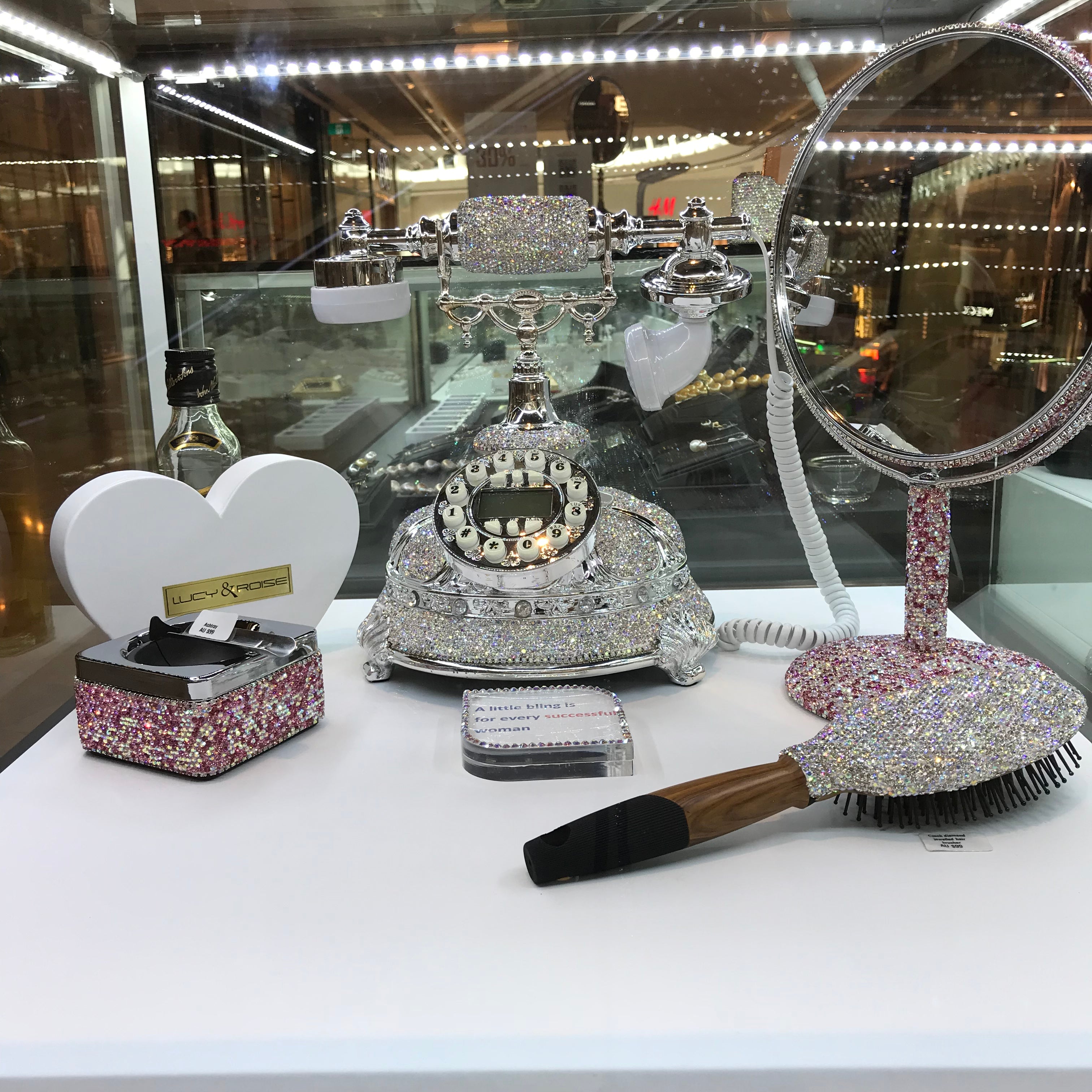 Hand inlaid Rhinestone and Czech diamond bling bling magnify mirror