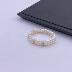 6.5-7mm freshwater pearl with sterling silver charm stretch bracelet