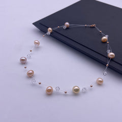 Party/anniversary invisible freshwater pearl with Swarovski necklace