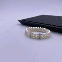 6.5-7mm freshwater pearl with sterling silver charm stretch bracelet