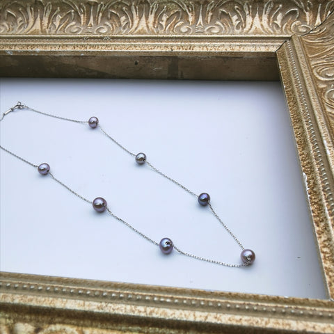 sterling silver freshwater purple pearl necklace