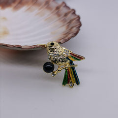 Little cute bird black freshwater pearl brooch