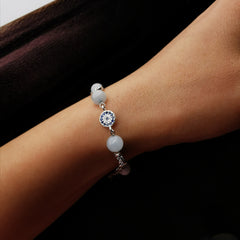 Handmade sterling silver evil eye with aquamarine adjustable bracelet