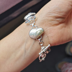Unique sterling silver with nature baroque pearl+nature Topaz bracelet
