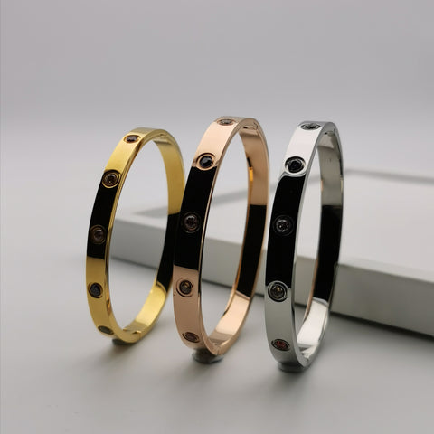 Unisex stainless steel multi colour cubic zironia bangle