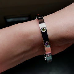 Unisex stainless steel multi colour cubic zironia bangle
