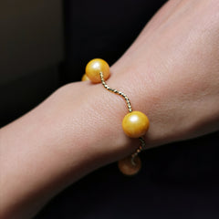 Sterling silver gold rhodium plated with gold colour freshwater pearl strech bracelet