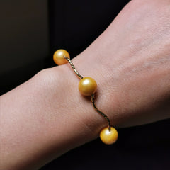 Sterling silver gold rhodium plated with gold colour freshwater pearl strech bracelet