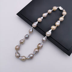 13-14mm purple Baroque pearl with sterling silver clasp necklace