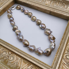 13-15mm baroque pearl with sterling silver clasp purole neckalce