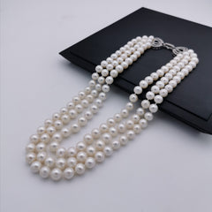 9-9.5mm freshwater pearl wedding/anniversary three layer luxury necklace