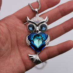 Swarovski element owl long necklace