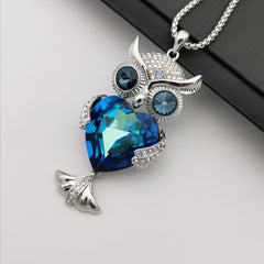 Swarovski element owl long necklace