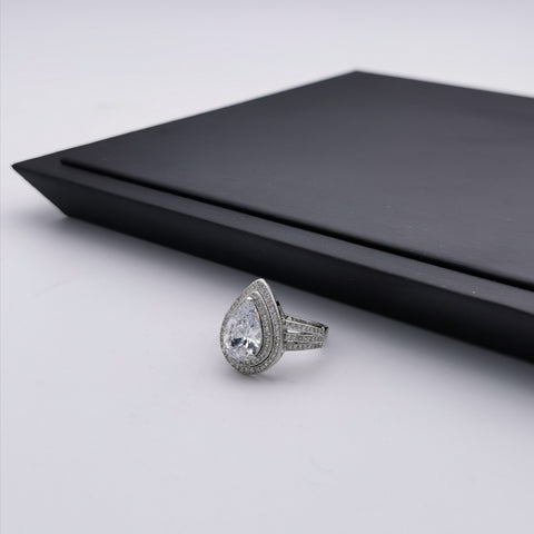 Cubic zirconia tear drop ring