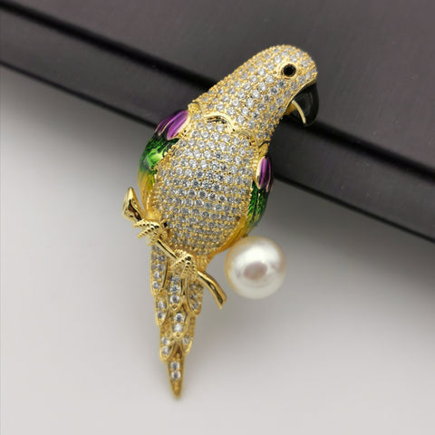 Parrot freshwater pearl brooch