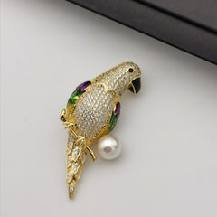 Parrot freshwater pearl brooch