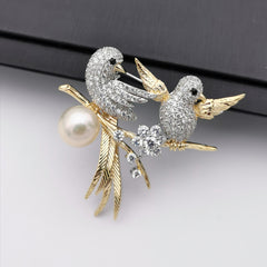 Happy birds freshwater pearl brooch/pendant