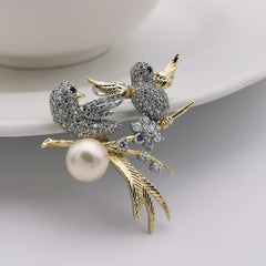 Happy birds freshwater pearl brooch/pendant