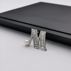 Letter M freshwater pearl brooch