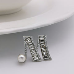 Letter M freshwater pearl brooch