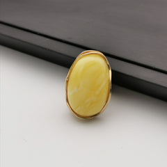 18ct gold plated sterling silver  Baltic Amber Chunky Ring