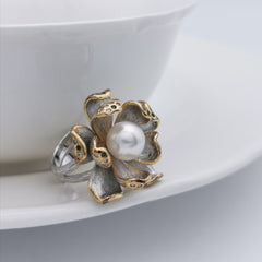 Italy sterling silver setting with freshwater pearl ring