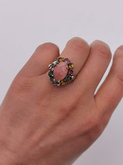 Sterling silver with rhodochrosite tourmaline ring